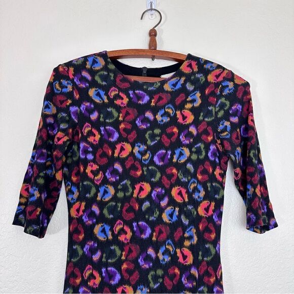 FARM Rio Leopard Print Jersey Sheath Dress in Black Ikat-Dyed Size S - Picture 3 of 13